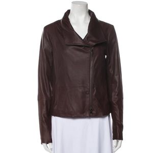 VINCE Leather Biker Moto Jacket in Burgundy